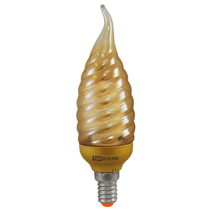 Лампа энергосберегающая КЛЛ-СGTW-11 Вт-2700 К–Е14 TDM (золотая витая свеча на ветру) (mini)