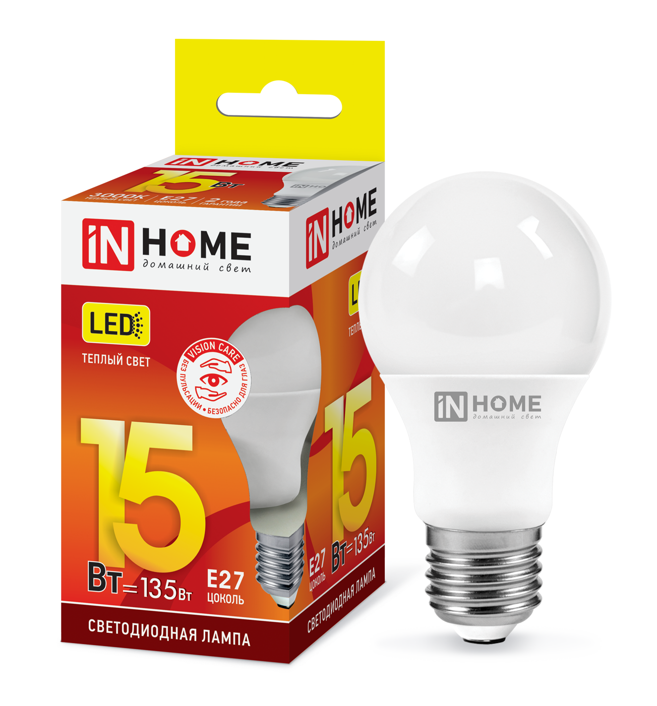 Лампа LED 15Вт Е27 3000К А60 LED-A60-VC LED-A60-VC 1350Лм IN HOME