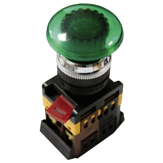 Кнопка AELA-22 "Грибок" зеленый d22мм неон/240В 1з+1р ИЭК