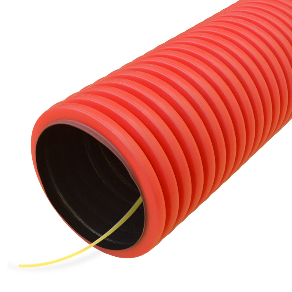 Труба 50мм гофрированная ПНД цвет красный с зондом двустенная гибкая тип 450 (SN26) 100м