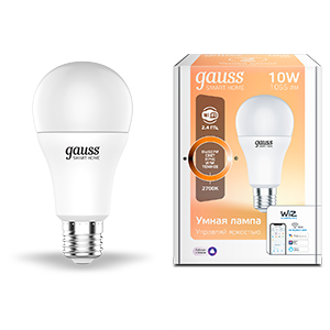 Лампа Gauss Smart Home A60 10W 1055lm 2700К E27 диммируемая LED 1/10/40