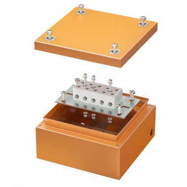 Коробка стальная FS с гладкими стенками и клеммниками IP66, 150х150х80 мм, 5р, 450V, 30A, 16 мм2