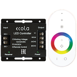Ecola LED strip RGB RF controller 24A 288W 12V (576W 24V) с кольцевым сенсорным белым радиопультом