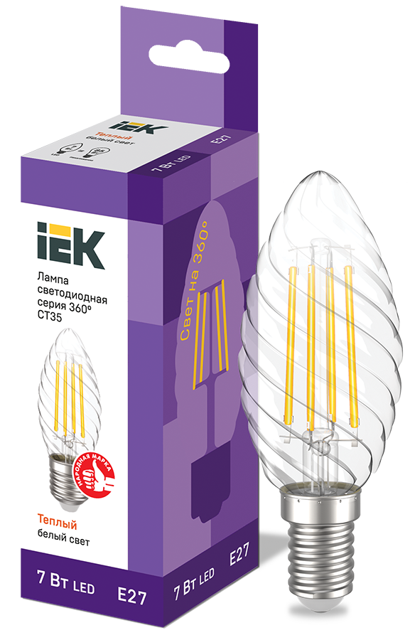 Лампа LED 7Вт Е27 3000К Свеча на ветру CT35 свеча серия 360° IEK