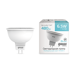 Лампа Gauss Basic MR16 6,5W 480lm 4100K GU5.3 LED 1/10/100