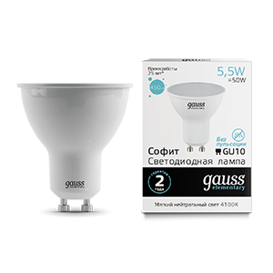 Лампа Gauss Elementary MR16 5.5W 450lm 4100К GU10 LED 1/10/100