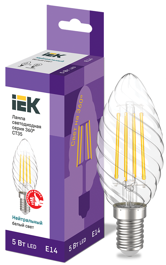Лампа LED 5Вт Е14 4000К Свеча на ветру CT35 свеча серия 360° IEK