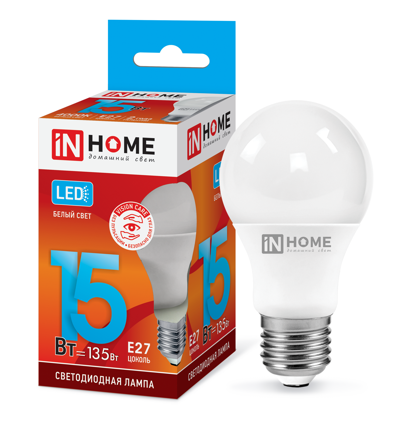 Лампа LED 15Вт Е27 4000К А60 LED-A60-VC LED-A60-VC 1350Лм IN HOME