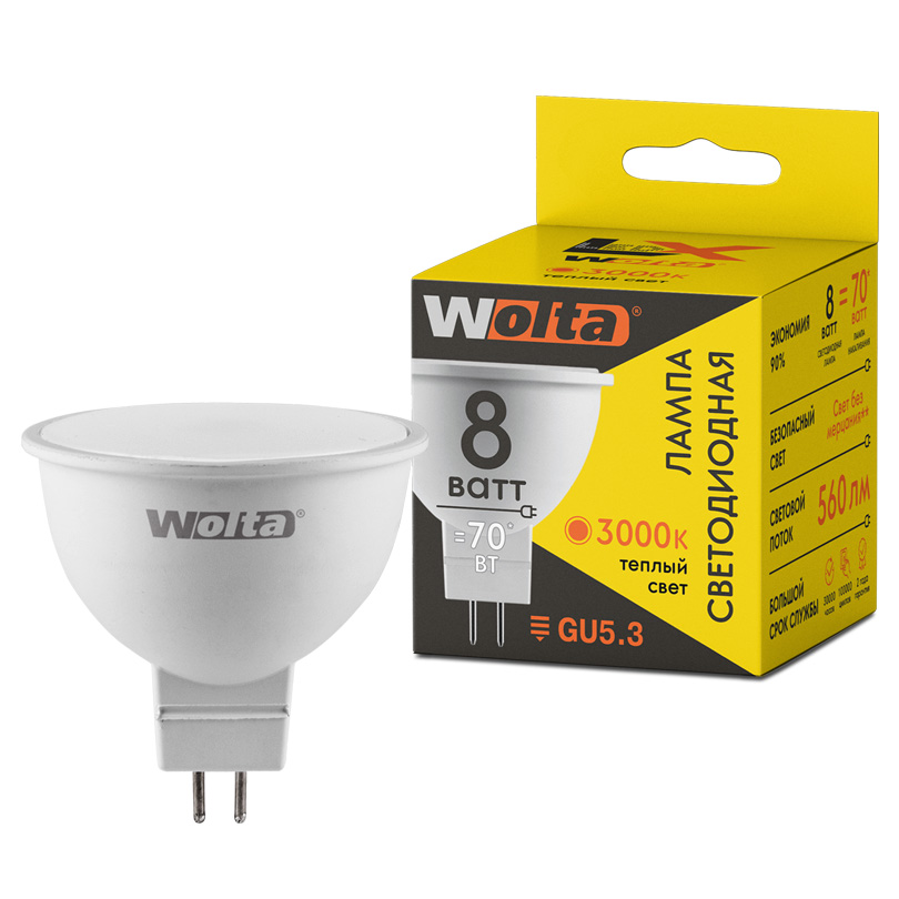 Светодиодная лампа WOLTA LX 30YMR16-220-8GU5.3 8Вт 3000K GU5.3