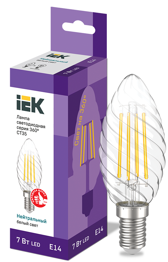 Лампа LED 7Вт Е14 4000К Свеча на ветру CT35 свеча серия 360° IEK