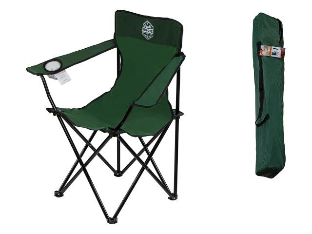 Кресло складное кемпинговое с держателем для бутылок + чехол, зеленое, серия Coyote, ARIZONE (42-808