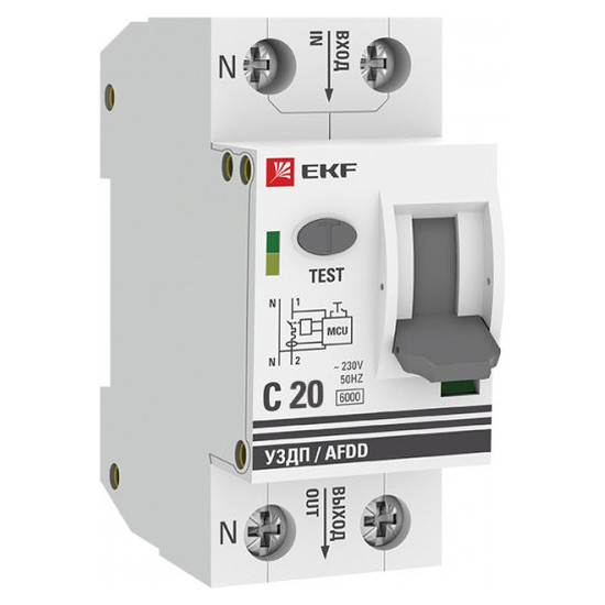 Устройство защиты от дугового пробоя (УЗДП) с автоматическим выключателем 1P+N 20А (C) 6кА EKF PROxi