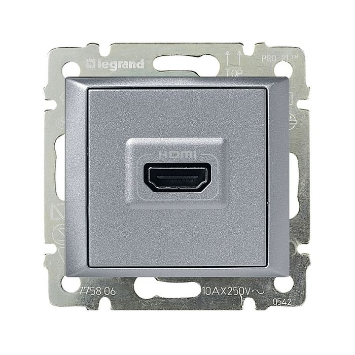 Розетка HDMI Legrand VALENA CLASSIC, скрытый монтаж, алюминий, 770285