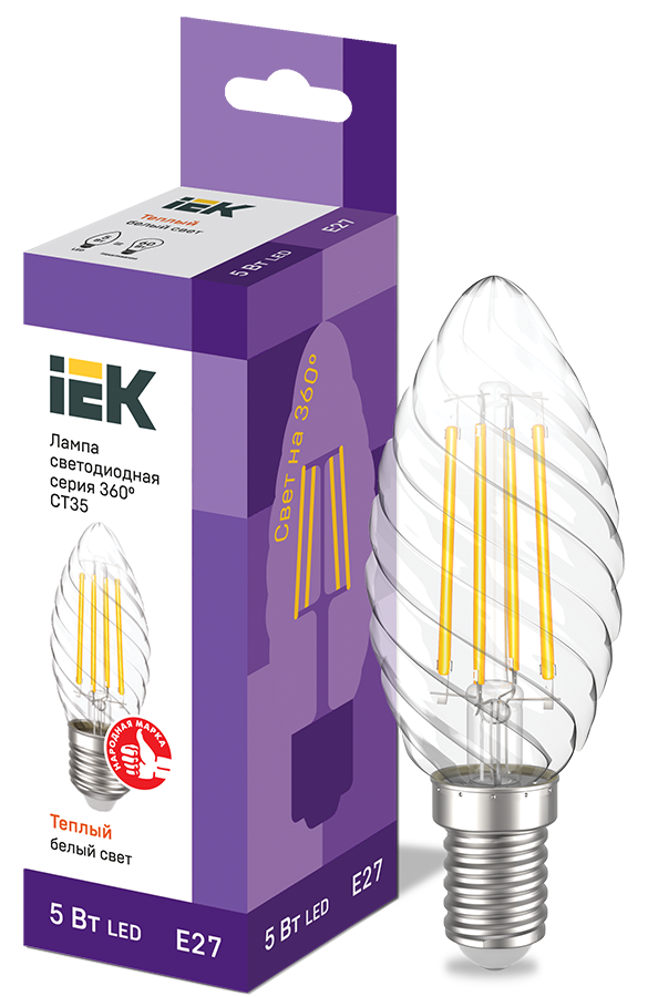 Лампа LED 5Вт Е27 3000К Свеча на ветру CT35 свеча серия 360° IEK