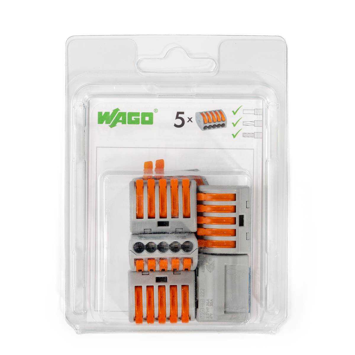 222–415/996-005 Мини-упаковка рычажковых универсальных клемм «Wago» в блистерах (без контактной паст