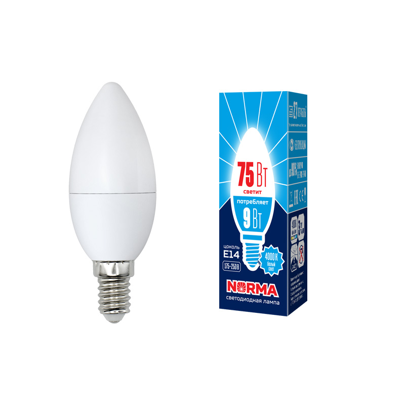 Лампа LED 9Вт Е14 4000К Свеча матов.LED-C37-9W/NW/E14/FR/NR