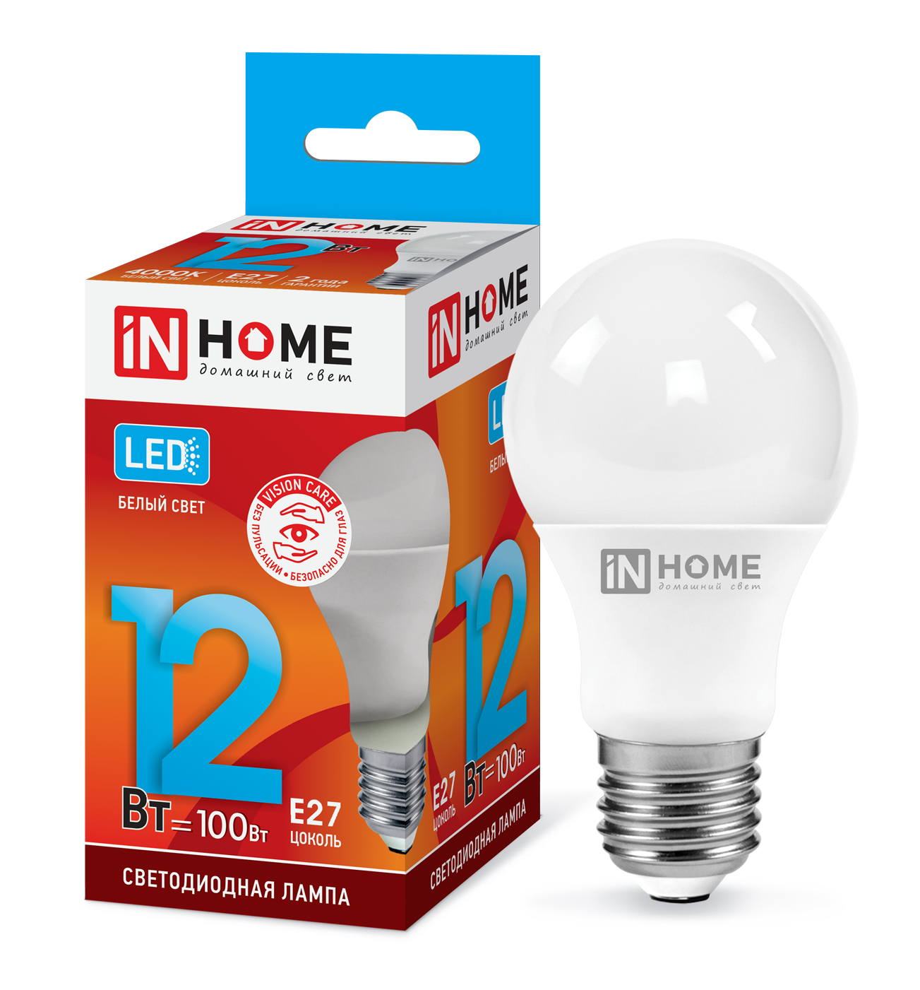 Лампа LED 12Вт Е27 4000К А60 LED-A60-VC LED-A60-VC 1080Лм IN HOME