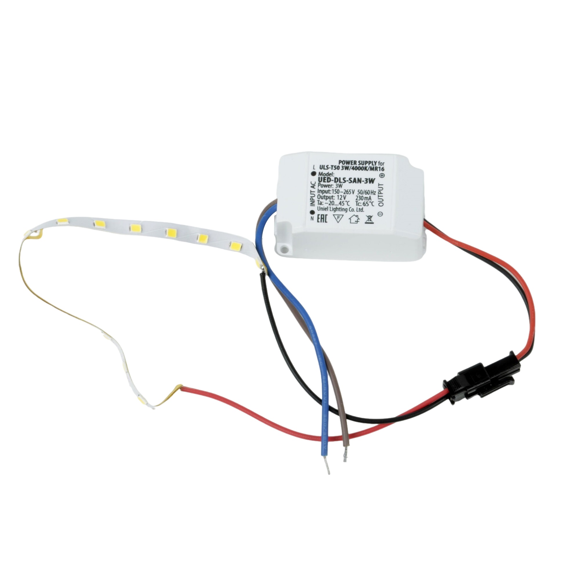 ULS-T50 3W-4000K-MR16 Комплект светодиодной ленты для светильника MR16. 0.17 м. IP20. Белый свет4000К. Блок питания 3Вт. TM Fametto