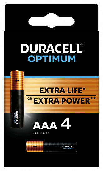 Батарейки Duracell 5014062 ААА алкалиновые 1,5v 4 шт. LR03-4BL Optimum (4/32/16896)