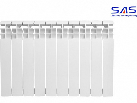 Радиатор биметаллический 500/80, 10 секций SAS (вес брутто 13083 гр.) (HF-500B10) (AV Engineering)
