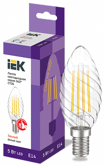 Лампа LED 5Вт Е14 3000К Свеча на ветру CT35 свеча серия 360° IEK