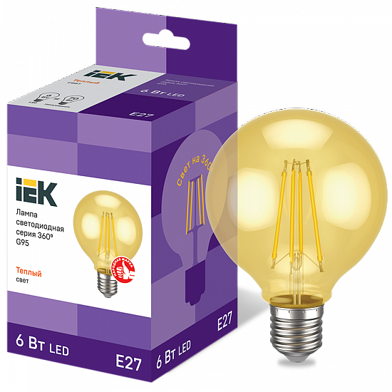 Лампа LED 6Вт Е27 2700К Шар G45 G95 шар золото серия 360° IEK