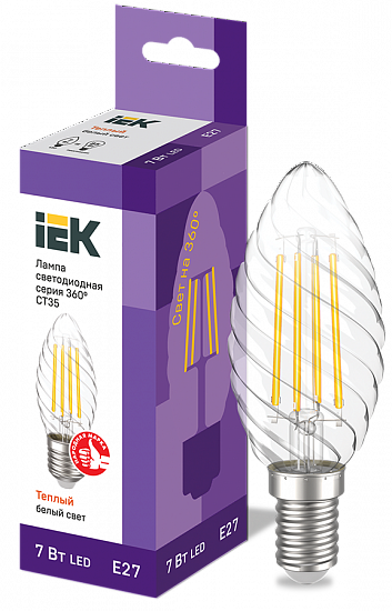 Лампа LED 7Вт Е27 3000К Свеча на ветру CT35 свеча серия 360° IEK