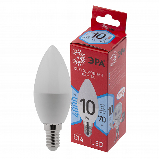 Лампа LED 10Вт Е14 4000К Свеча B35-10W-840-E14 R ЭРА RED LINE