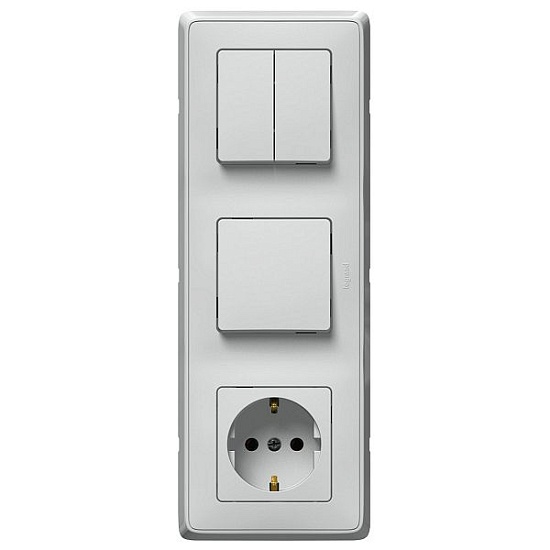 Блок: выключатель, выключатель 2-клавишный и розетка Legrand CARIVA, белый, 773644