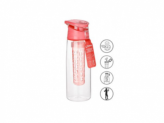 Бутылка для воды с контейнером д/фруктов, 750 мл, нежно-розовая, PERFECTO LINEA (спорт, развлечение,