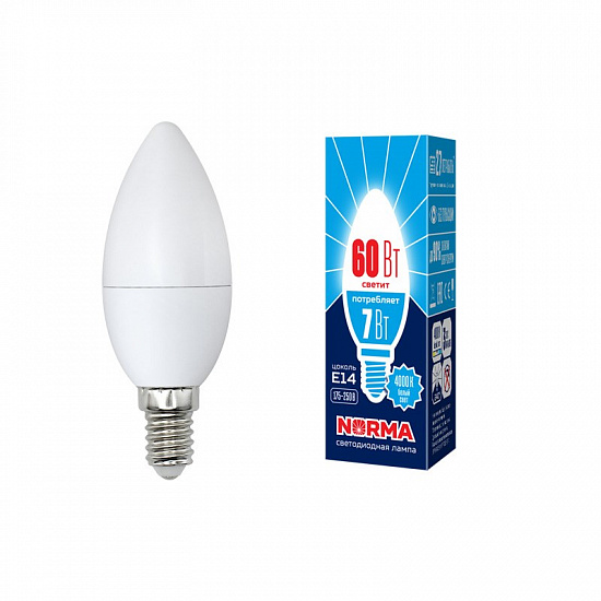 Лампа LED 7Вт Е14 4000К Свеча LED-C37-7W/NW/E14/FR/NR С37