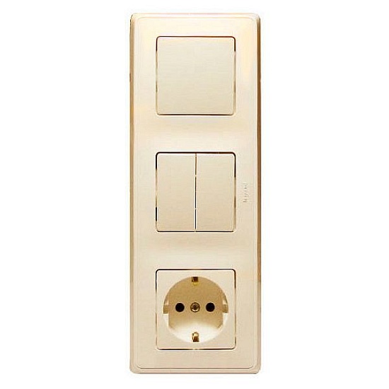 Блок: выключатель, выключатель 2-клавишный и розетка Legrand CARIVA, слоновая кость, 773744