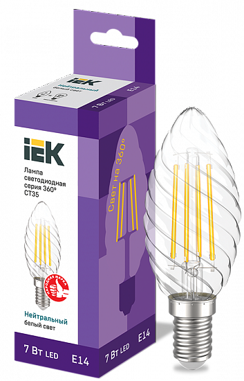 Лампа LED 7Вт Е14 4000К Свеча на ветру CT35 свеча серия 360° IEK