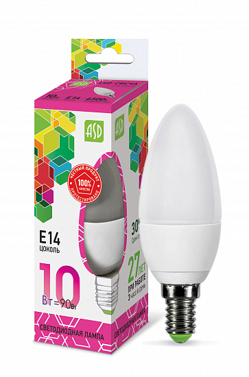 Лампа LED 10Вт Е14 6500К Свеча LED-СВЕЧА-standard 900Лм ASD