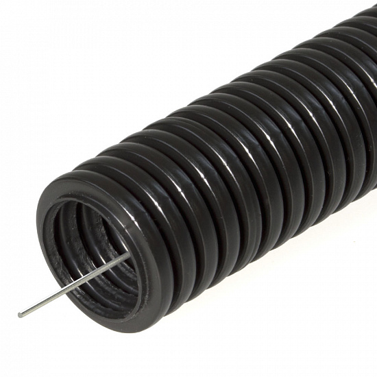 Труба 40мм гофрированная ПНД цвет черный с зондом безгалогенная (HF) Строитель 15м 960пал