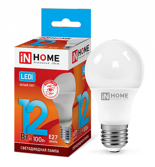 Лампа LED 12Вт Е27 4000К А60 LED-A60-VC LED-A60-VC 1080Лм IN HOME