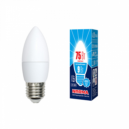 Лампа LED 9Вт Е27 4000К Свеча LED-C37-9W/NW/E27/FR/NR